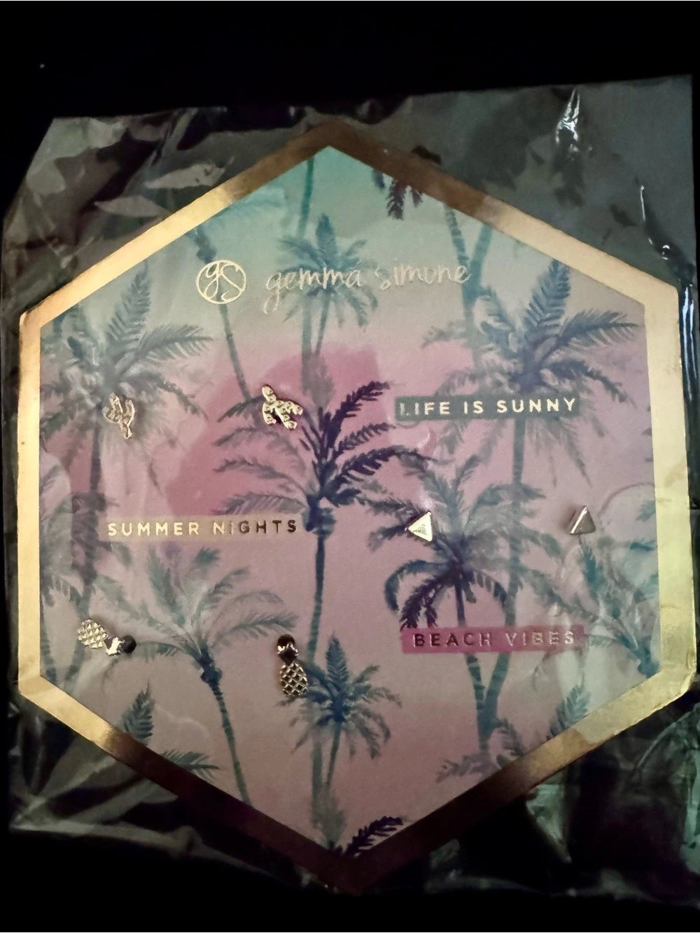 Gemma Simone Summer Nights Beach Vibes Palm Tree Pineapple Cactus Earrings Pink